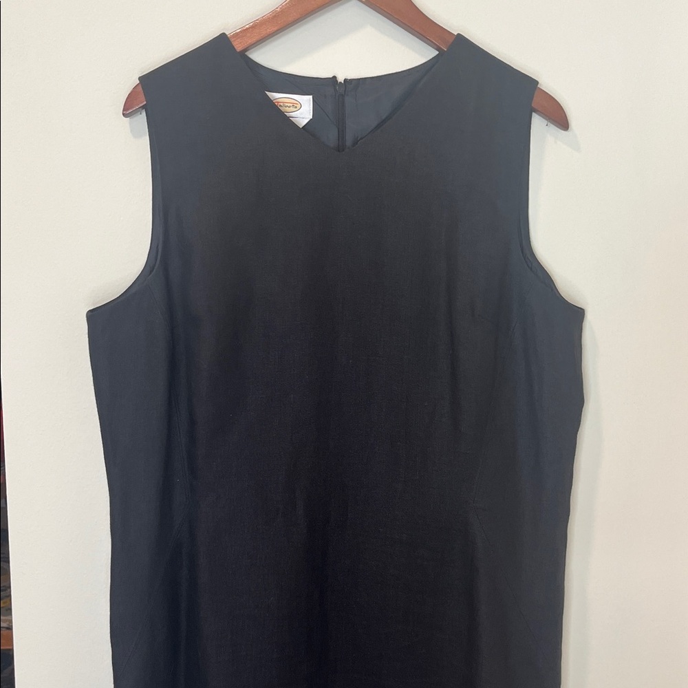 Talbots 100% Irish Linen Midi Sheath Dress Classic V-Neck Black Size 16 - Picture 5 of 16